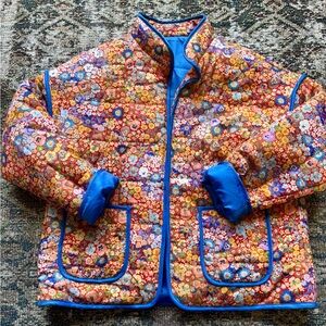 Orange and Blue Puffer Jacket with Quilted Design
